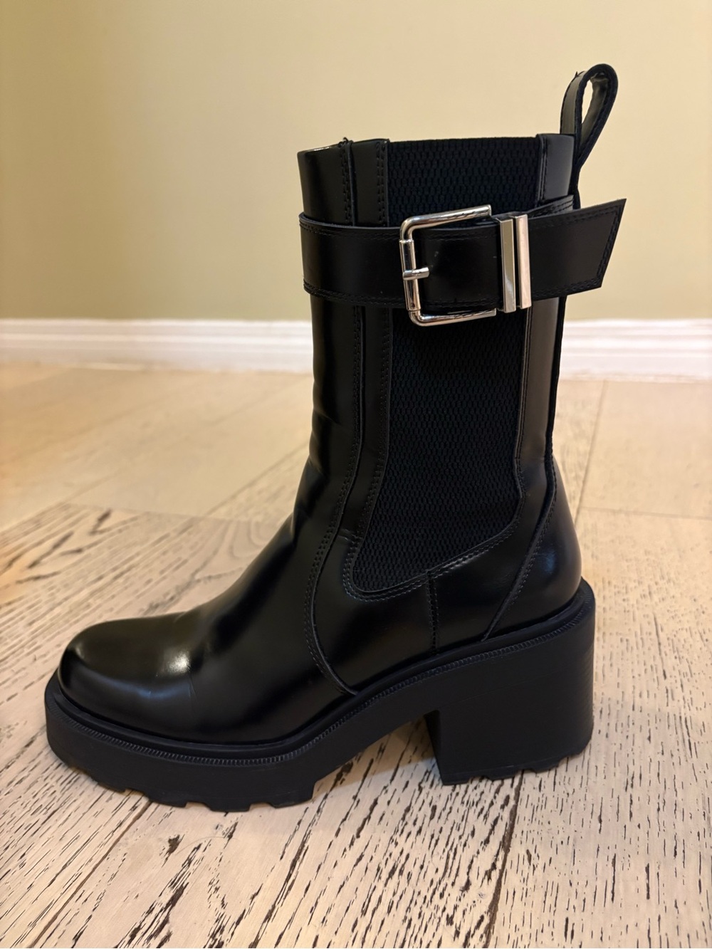 Zara Platform Lug Chelsea Boots with Buckle Strap Size 39 - Picture 6 of 10